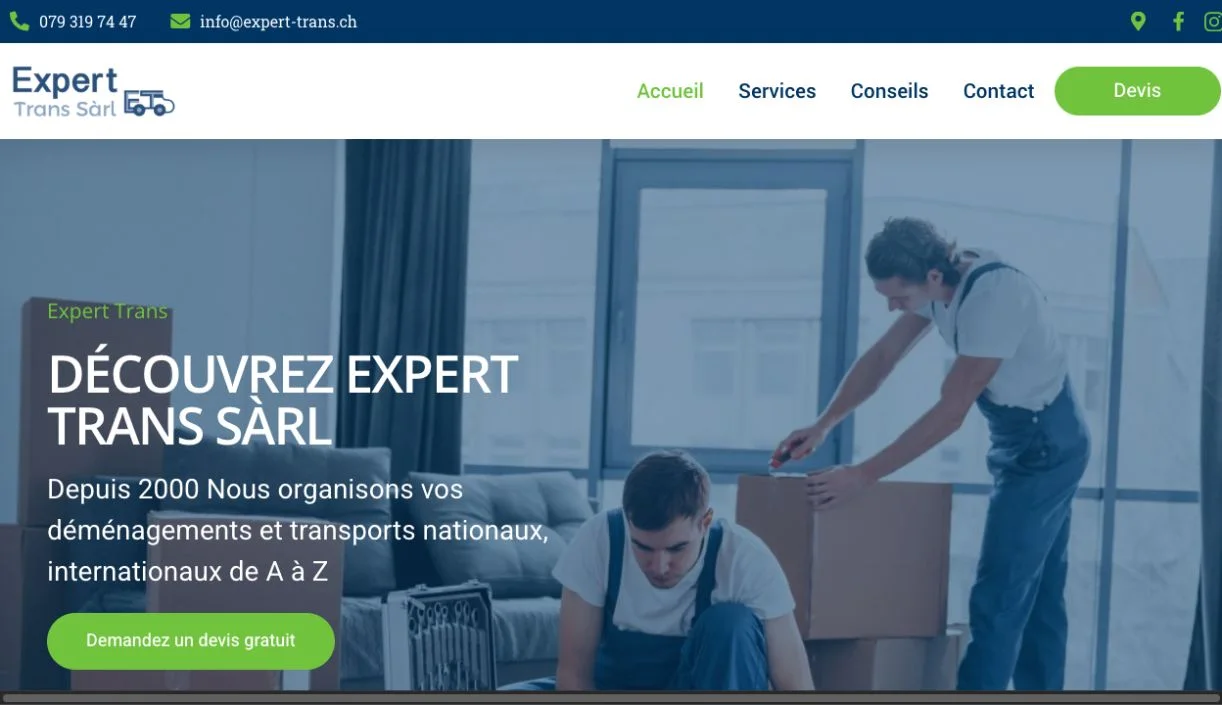 Page d’accueil du site Expert Trans