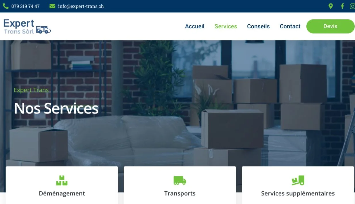 Page des services Expert Trans