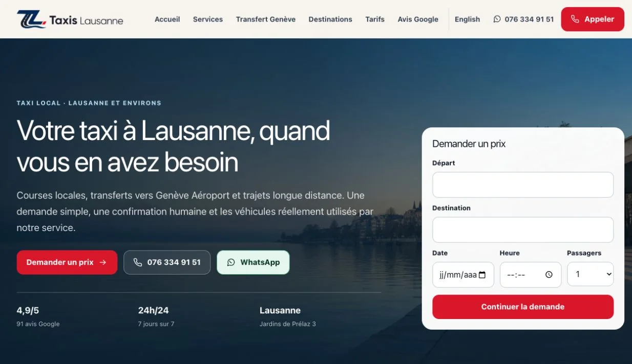 Taxis Lausanne — projet client SEO WEB