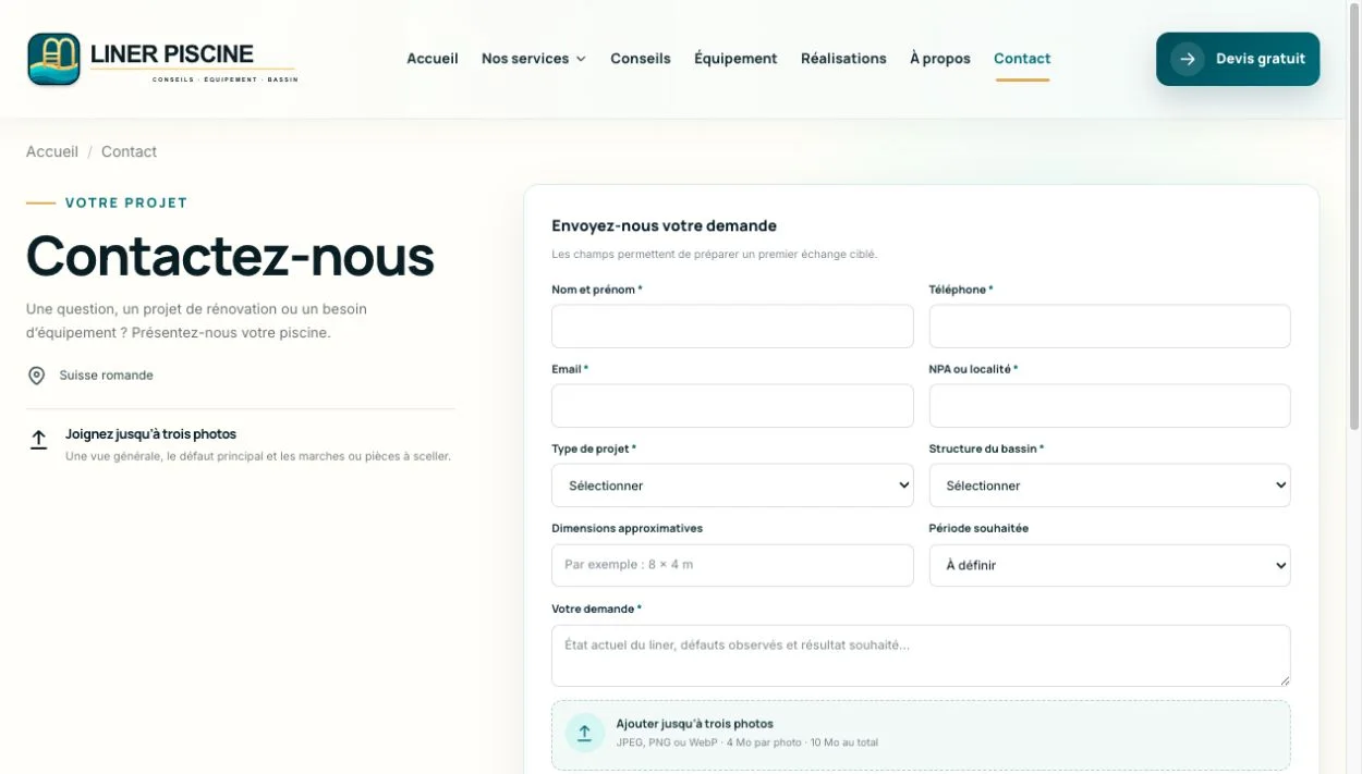 Liner Piscine · Une demande de devis adaptée à chaque bassin