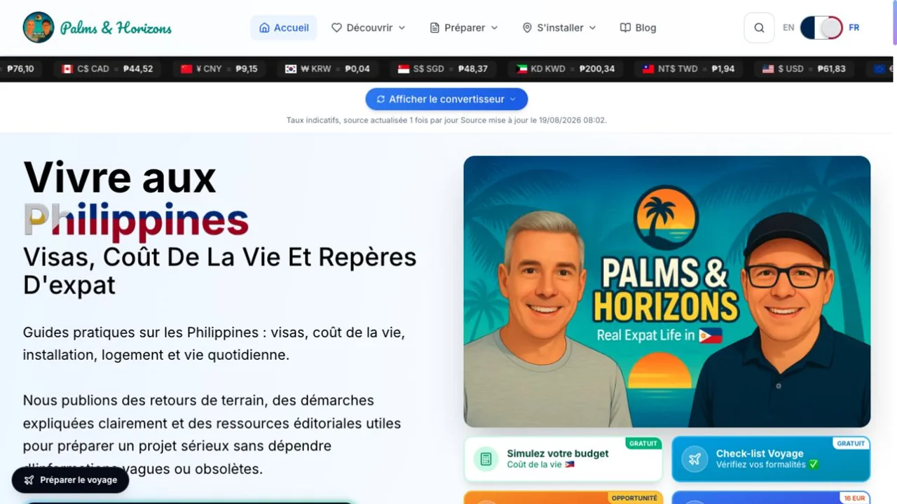 Palms & Horizons — projet de site internet