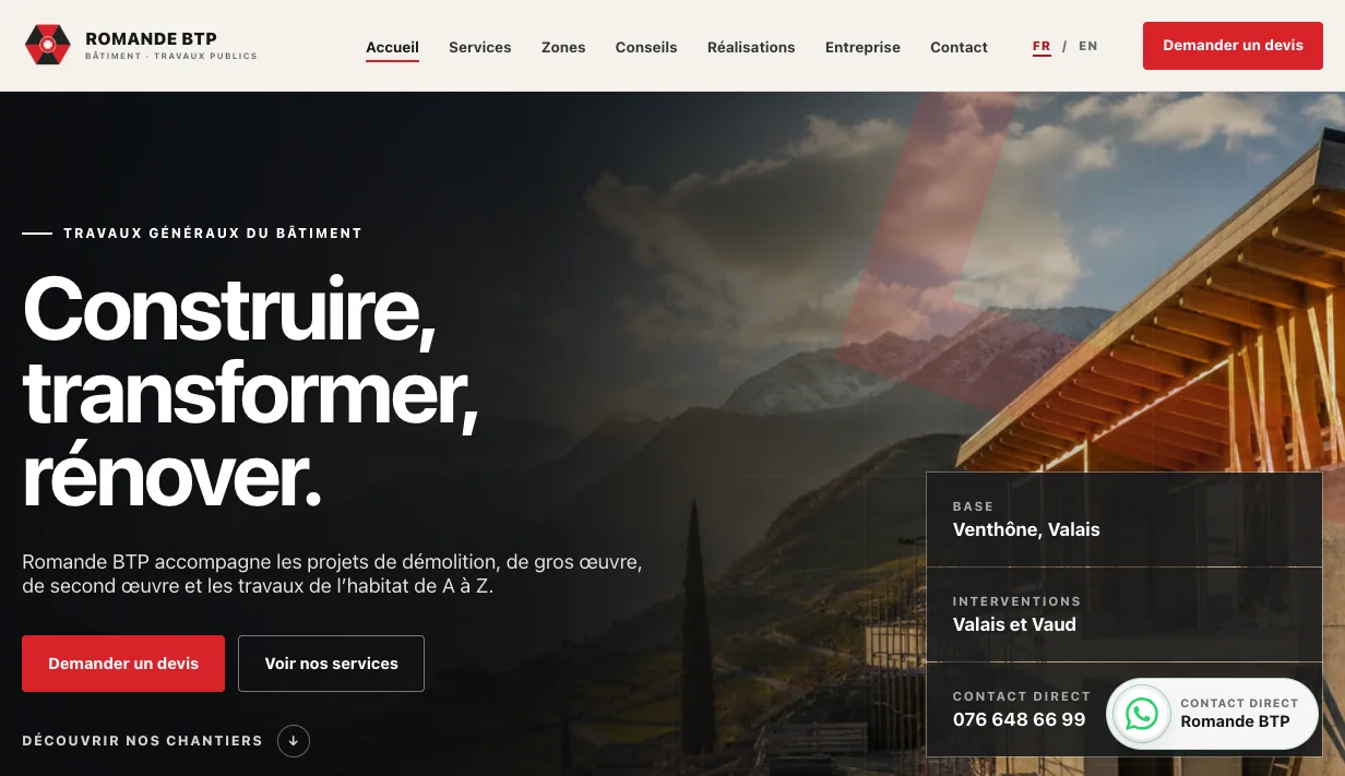 Romande BTP — projet de site internet
