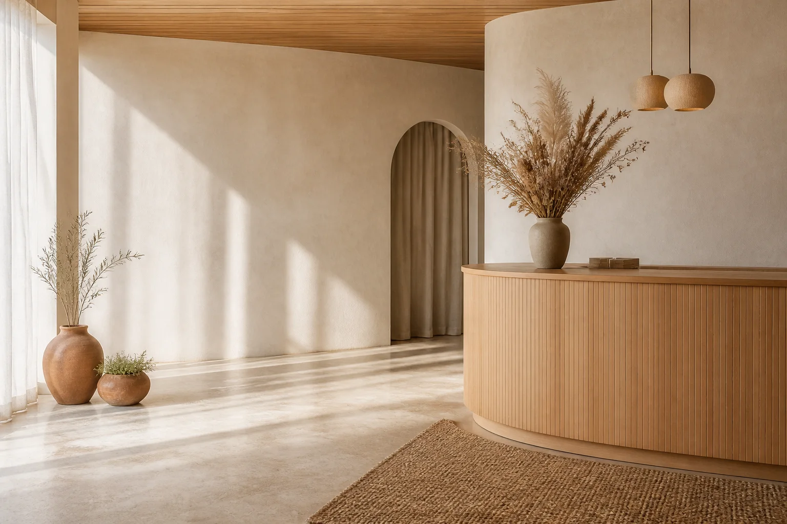Intérieur lumineux d’un studio de bien-être fictif